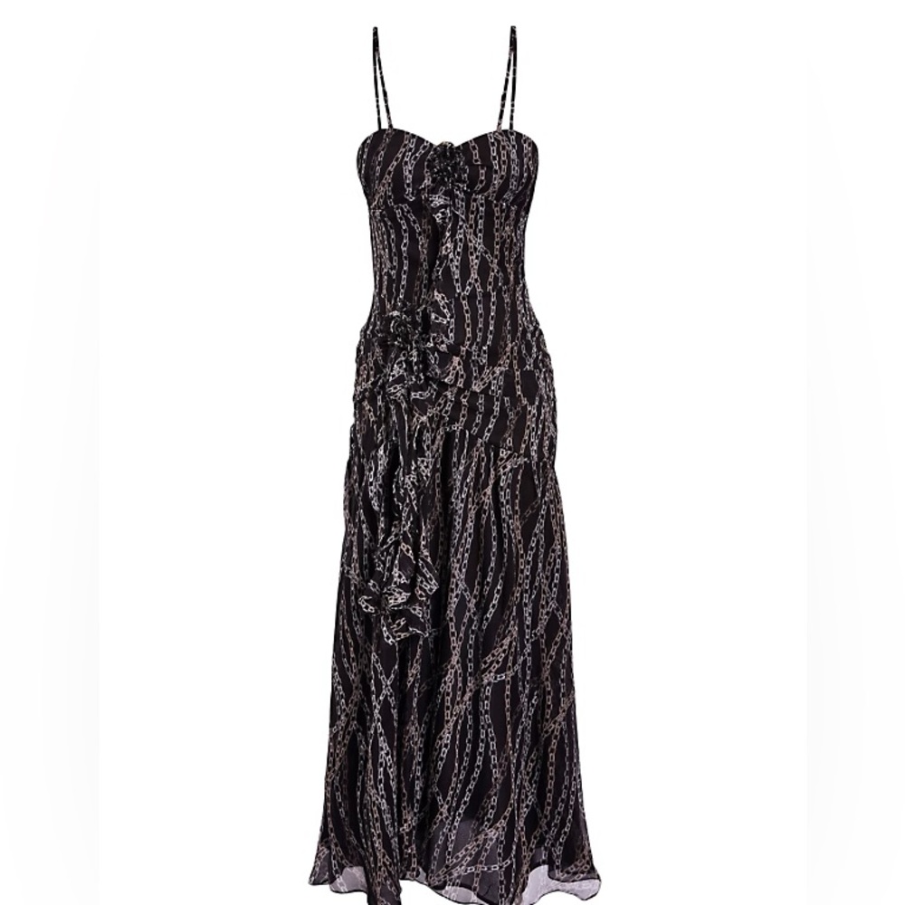 Secret Mission Mira Chain-Print Silk Midi Dress NWT, MSRP $700 ‘2025 Collection